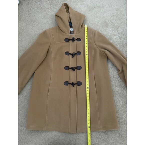 L.L.Bean Bellandi Italian Wool Duffle Coat Womens XL Camel Hooded Toggle Heavy - Picture 9 of 11